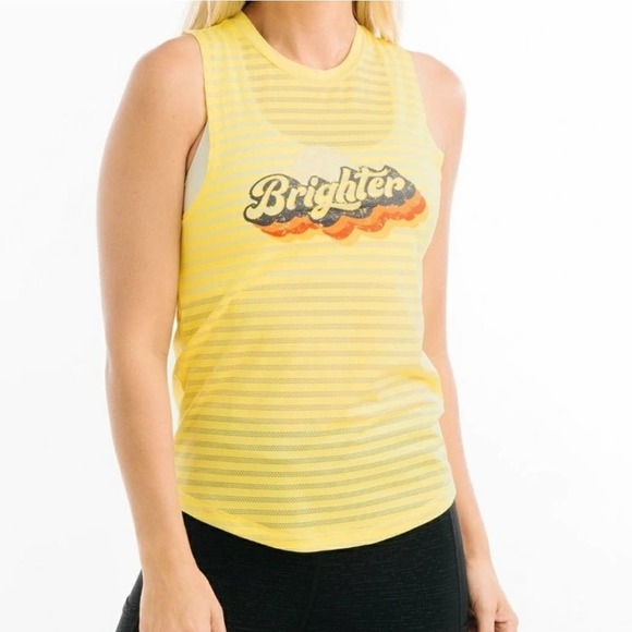 Zyia Active Nimbus Brighter Graphic‎ Tank Top L Lemon Yellow Stripe Mesh - Picture 1 of 7